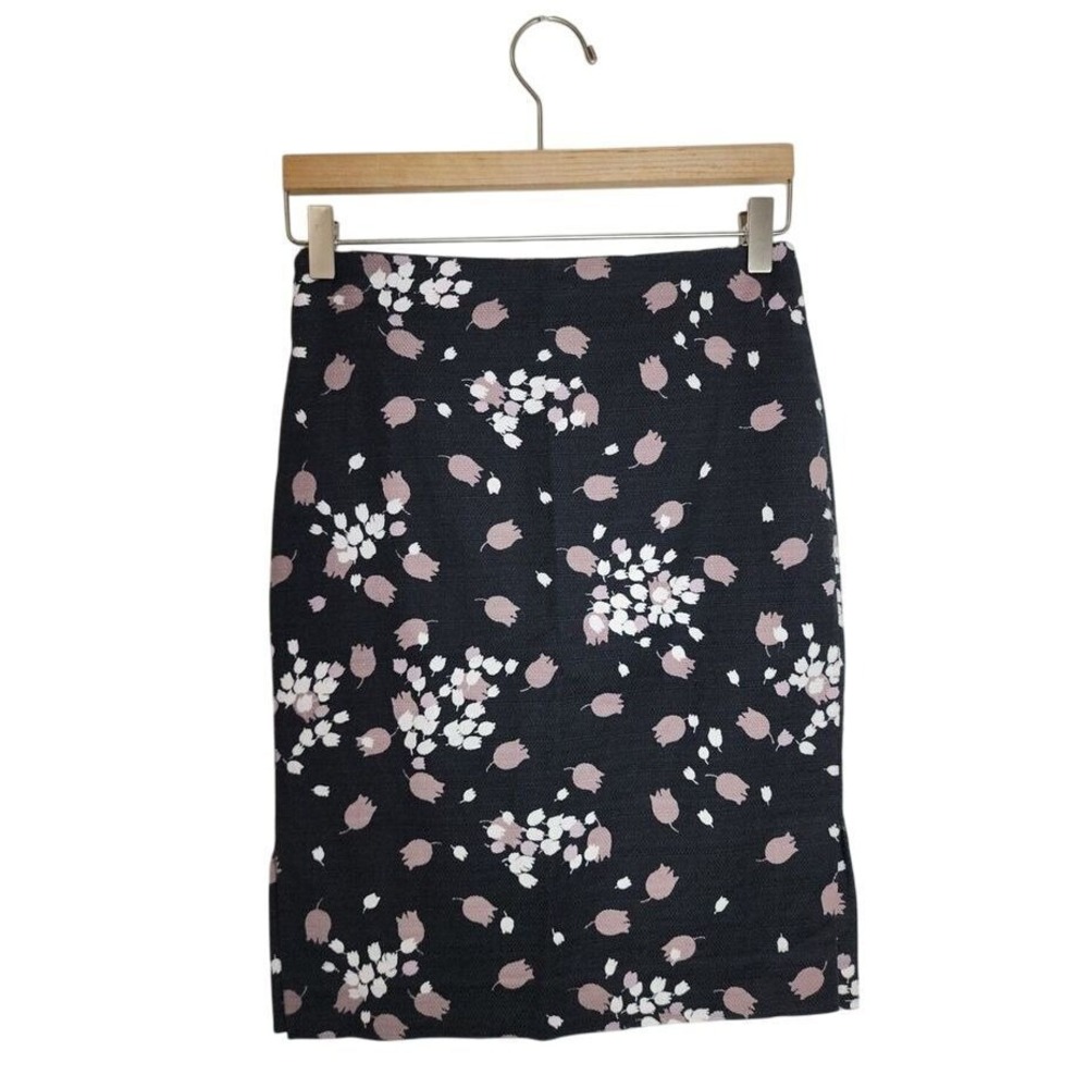 Loft Pencil Skirt Womens 2P Black Floral Tulip Cotton Stretch Petite